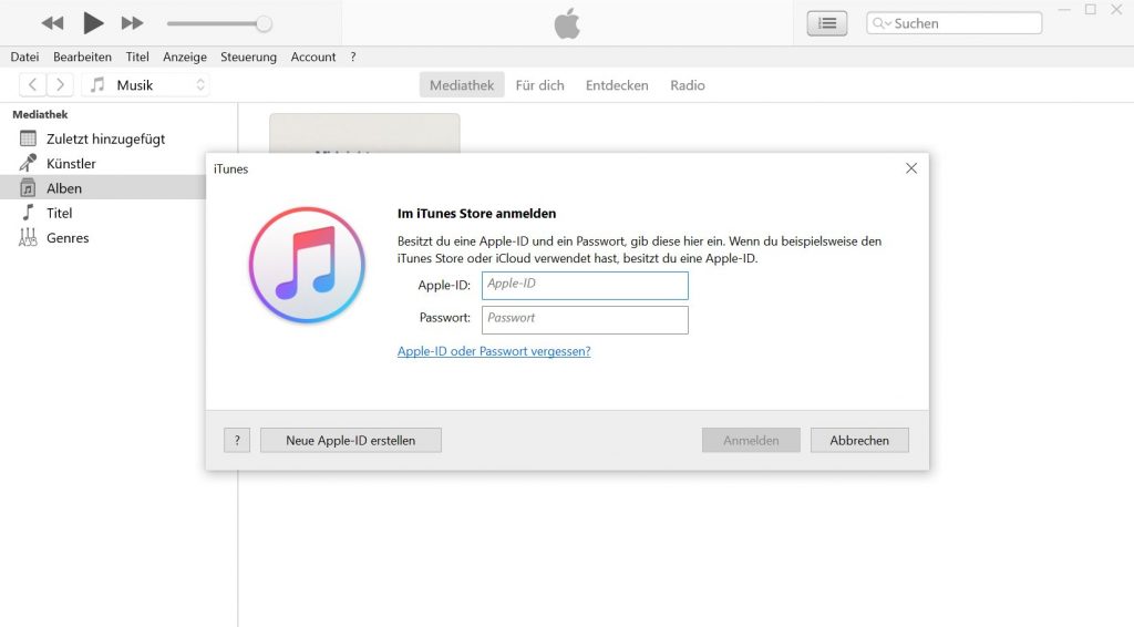 Ihre Apple-ID im iTunes Store anmelden