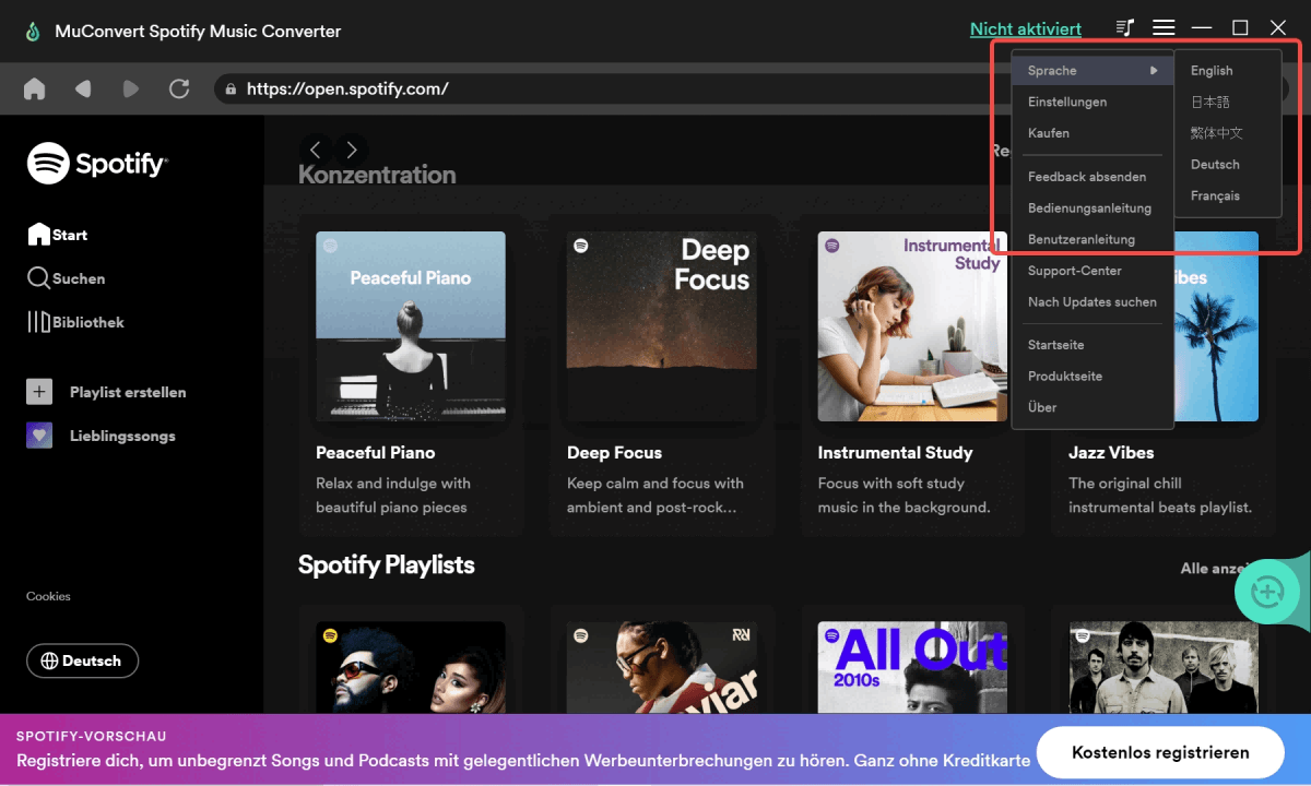 Select Language of MuConvert Spotify Music Converter