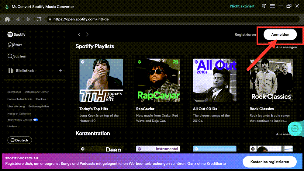 Sich beim Spotify anmelden