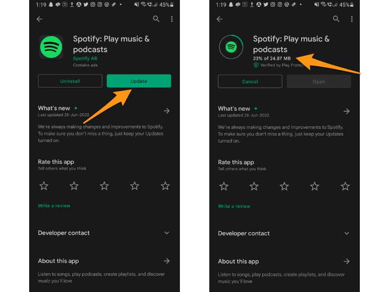 Spotify App aktualisieren für Android