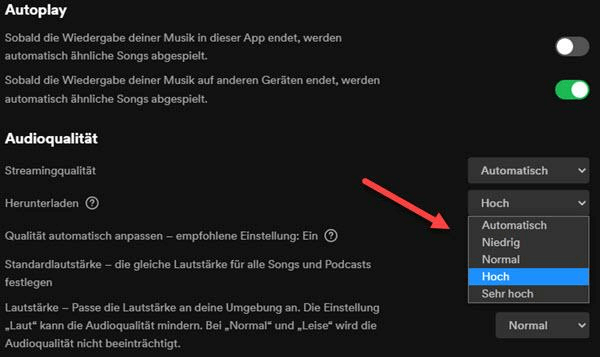 Spotify Audioqualität auf automatisch einstellen