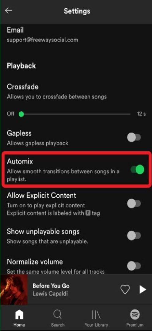 Spotify Automix deaktivieren auf Mobilgerät