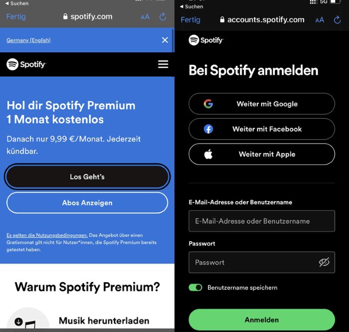 Spotify Premium Free auf iPhone testen