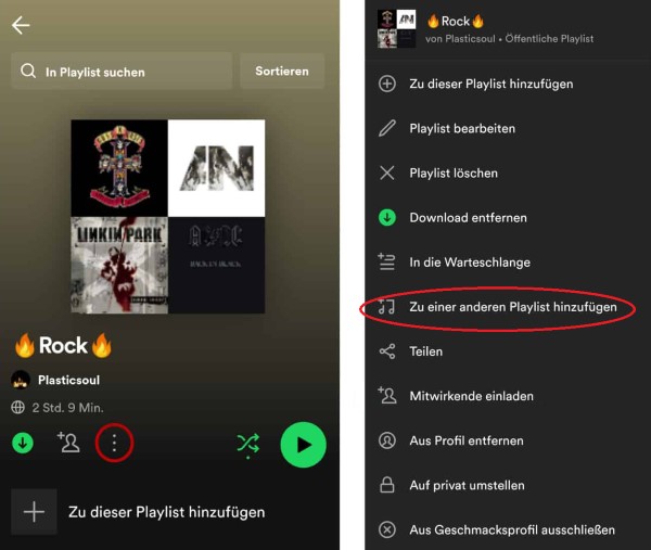 Spotify zwei Playlist zusammenfügen auf Handy