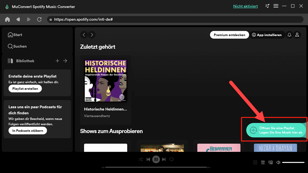 Zu konvertierende Spotify Musik hinzufügen